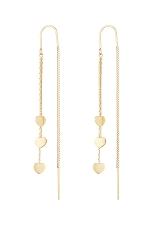 Boucles D'oreilles Pendantes 3 X Coeurs - Doré h5 
