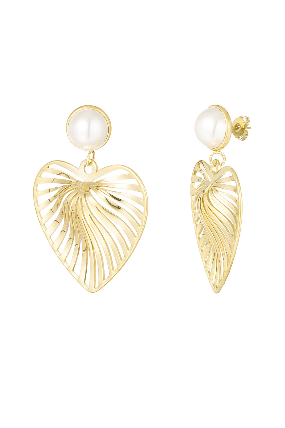 Boucles D'oreilles Coeur Avec Perle - Doré 
