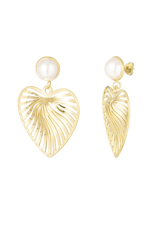 Boucles D'oreilles Coeur Avec Perle - Doré h5 
