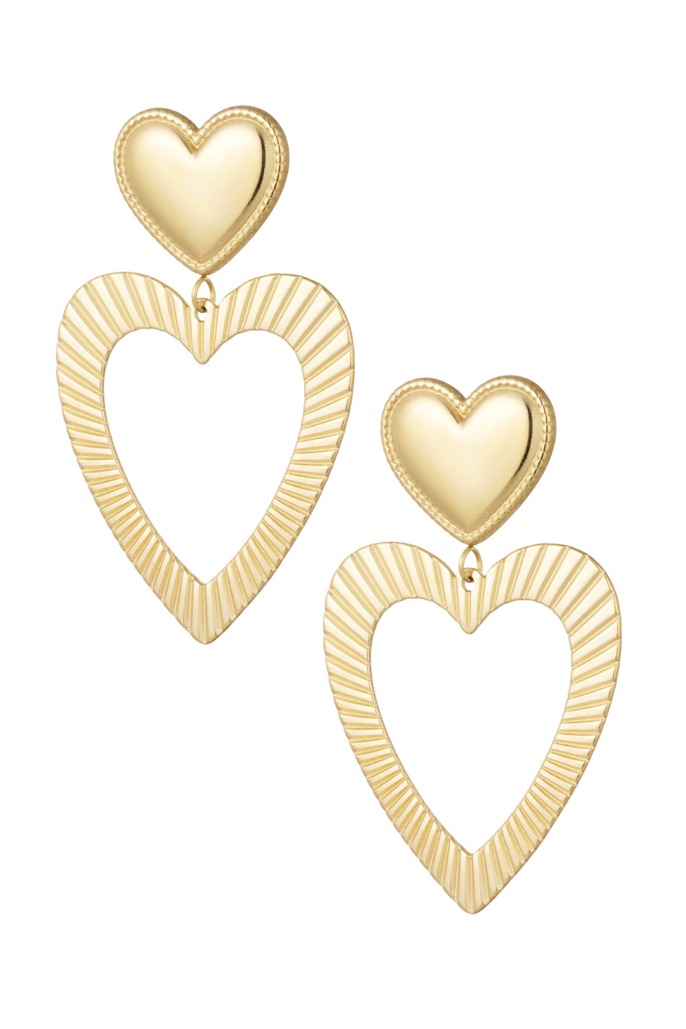 Boucles D'oreilles Double Coeur - Doré 