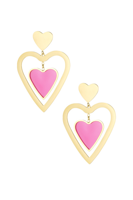 Boucles d'oreilles double coeur - doré/rose