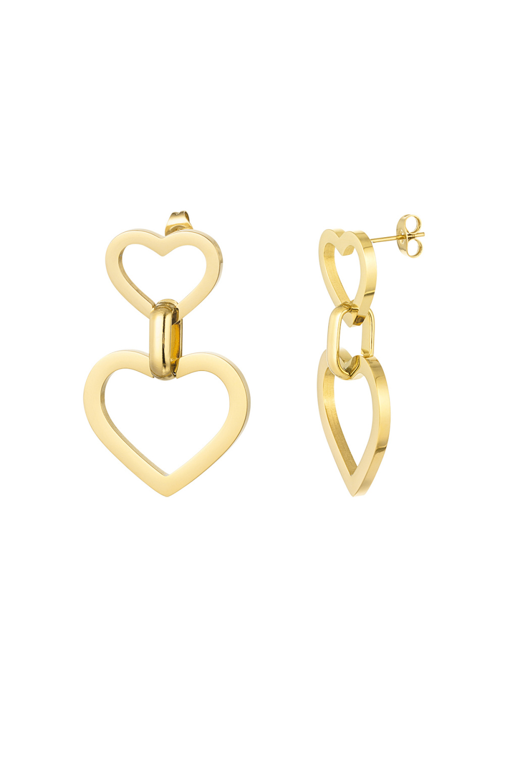 Boucles D'oreilles Coeurs Avec Lien - Doré 