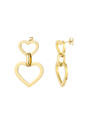 Boucles D'oreilles Coeurs Avec Lien - Doré h5 