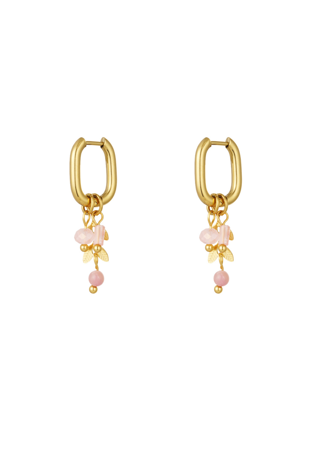 Boucles D'oreilles Feuilles Avec Pierres - Doré/Rose 