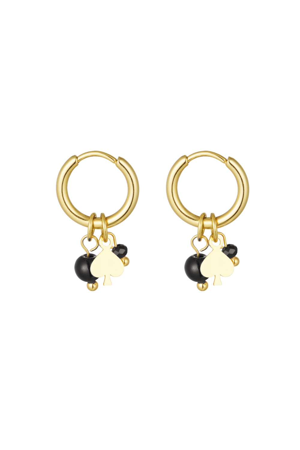 Boucles D'couleur Oreilles Pierre Naturelle Avec Détail Poker - Couleur Or Noir