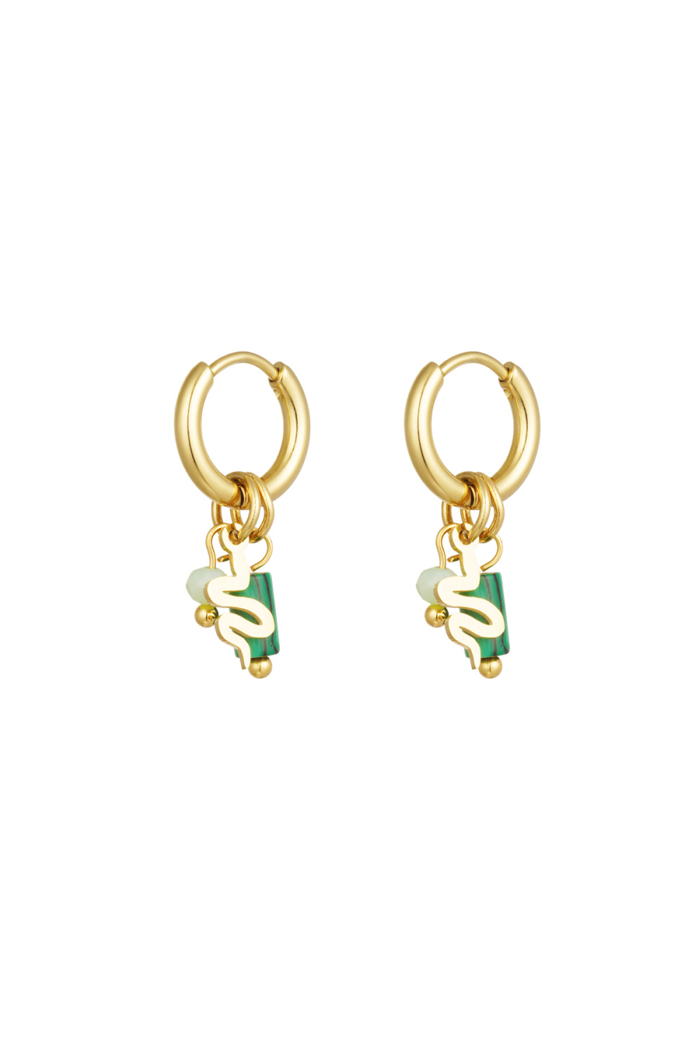 Boucles D'couleur Oreilles Pierre Naturelle Détail Serpent - Couleur Or Vert 