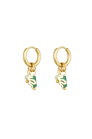 Boucles D'couleur Oreilles Pierre Naturelle Détail Serpent - Couleur Or Vert h5 