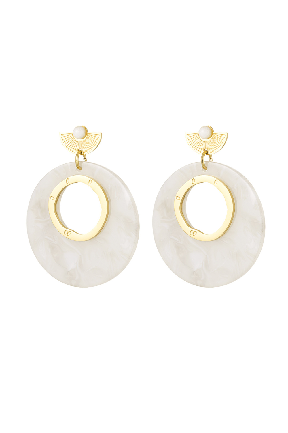 Boucles D'oreilles Autour Détails Blancs - Doré/Blanc 