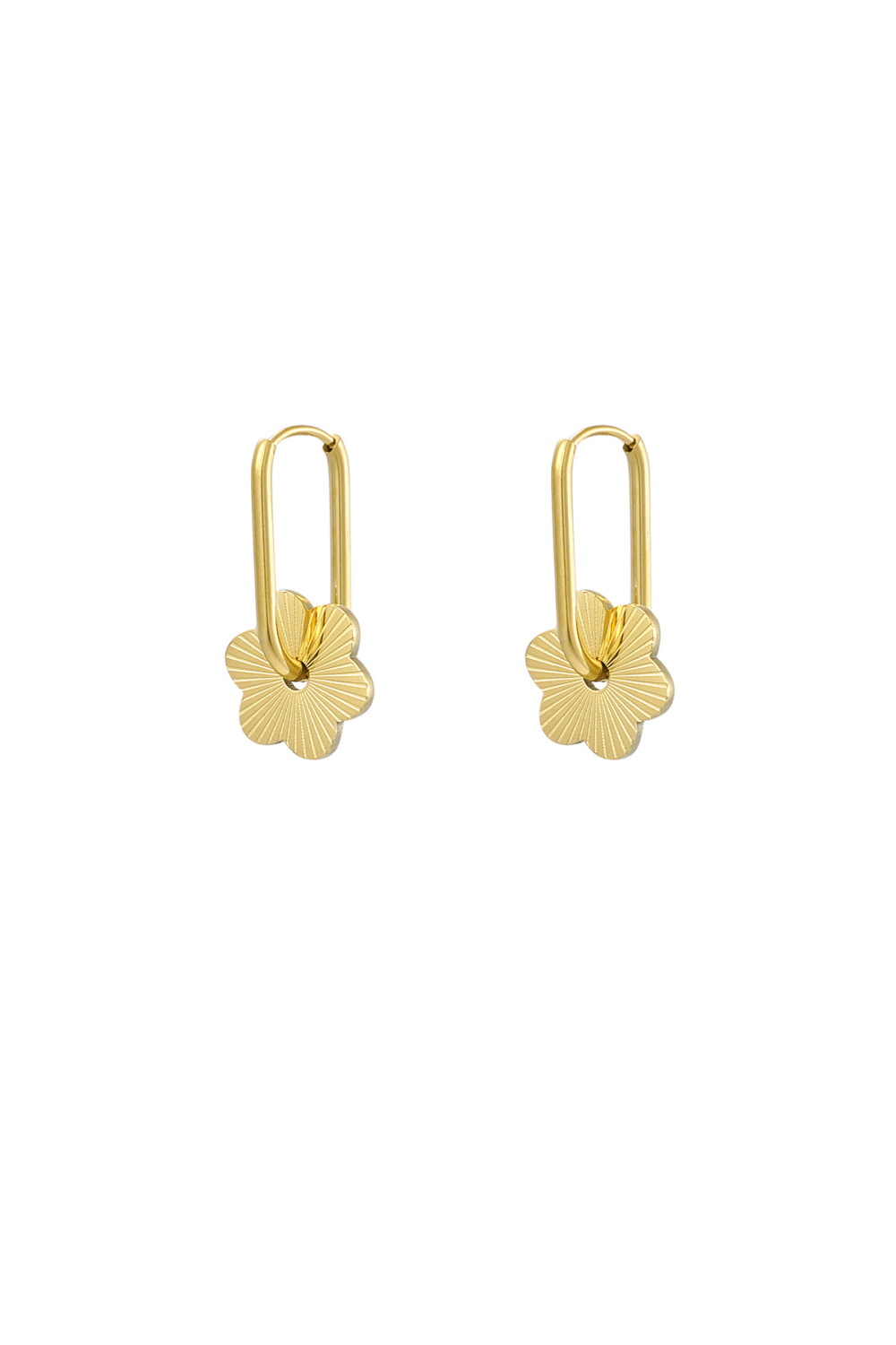 Boucles D'oreilles Fleur Ronde Allongée - Doré 