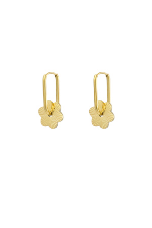 Boucles D'oreilles Fleur Ronde Allongée - Doré h5 
