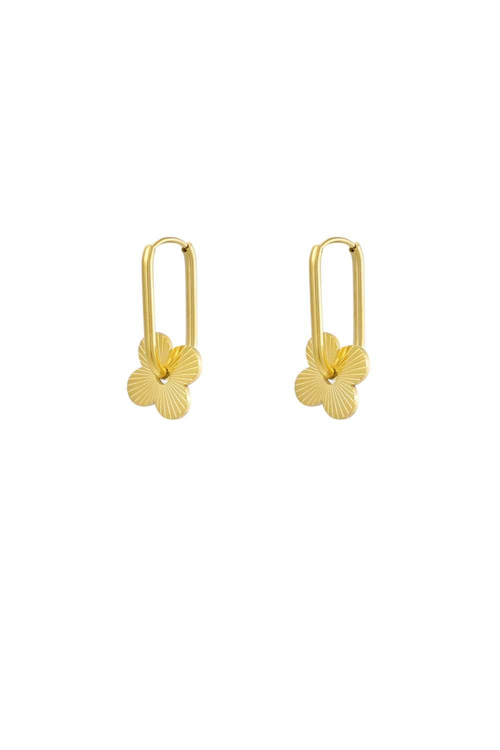 Boucles D'oreilles Allongées Avec Fleur - Doré