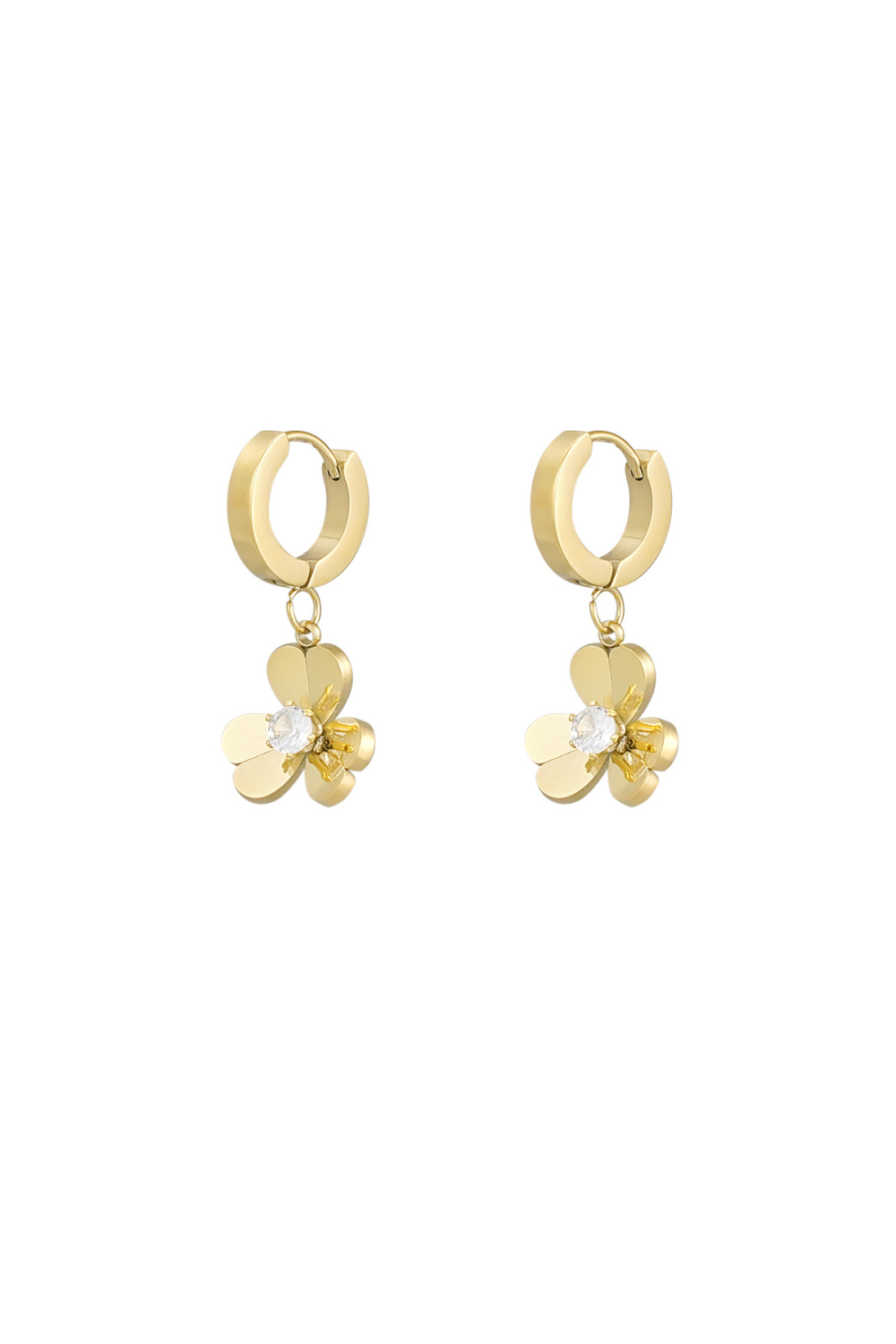 Boucles D'oreilles Fleur Avec Pierre - Doré 