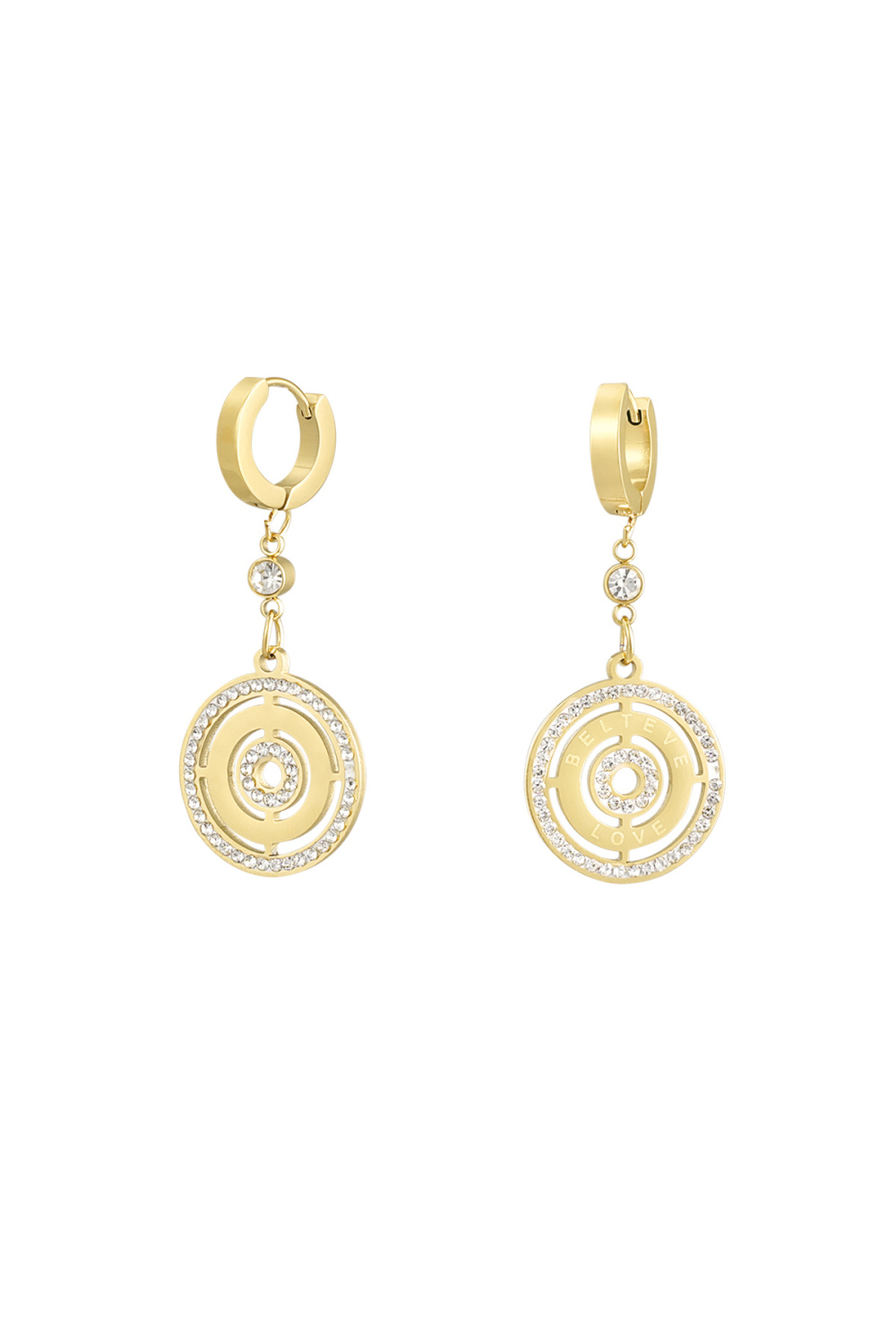 Boucles D'oreilles Rondes Avec Pierres - Doré 