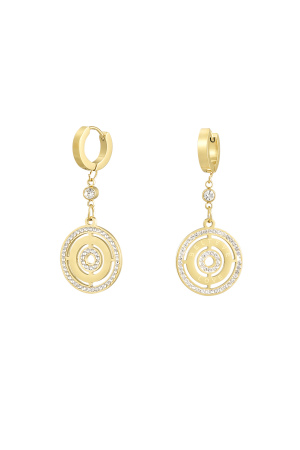 Boucles D'oreilles Rondes Avec Pierres - Doré h5 