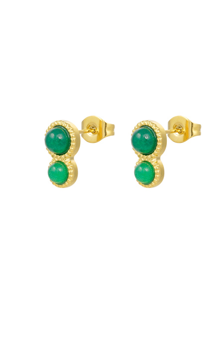Boucles d'Couleur oreilles puces double pierre naturelle basic - Couleur or vert