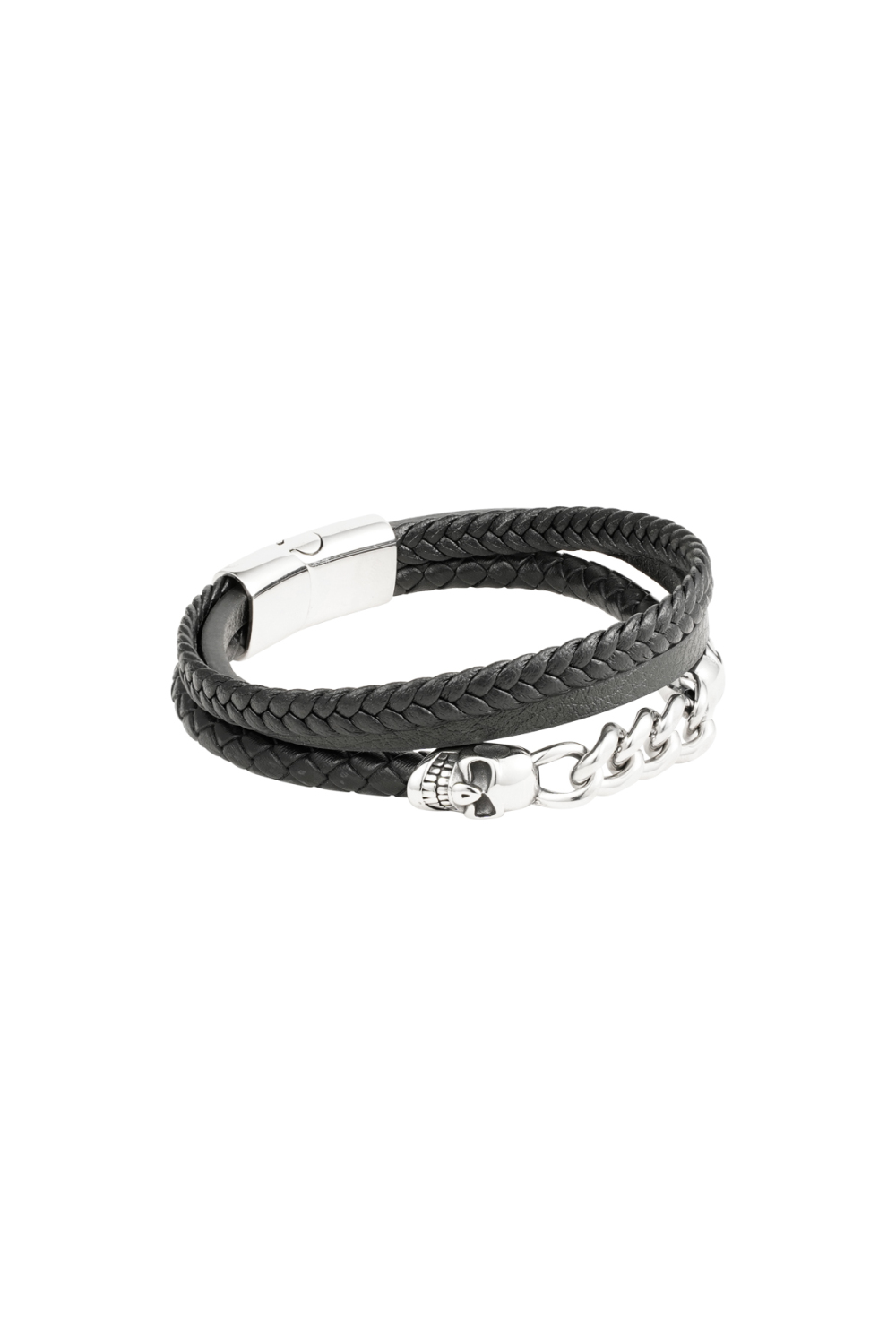 Bracelet Homme Tressé À Maillons - Argent/Noir