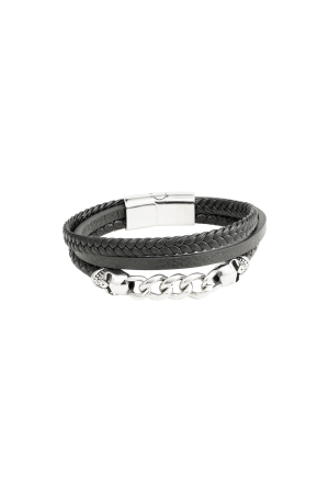 Bracelet Homme Tressé À Maillons - Argent/Noir h5 Image2