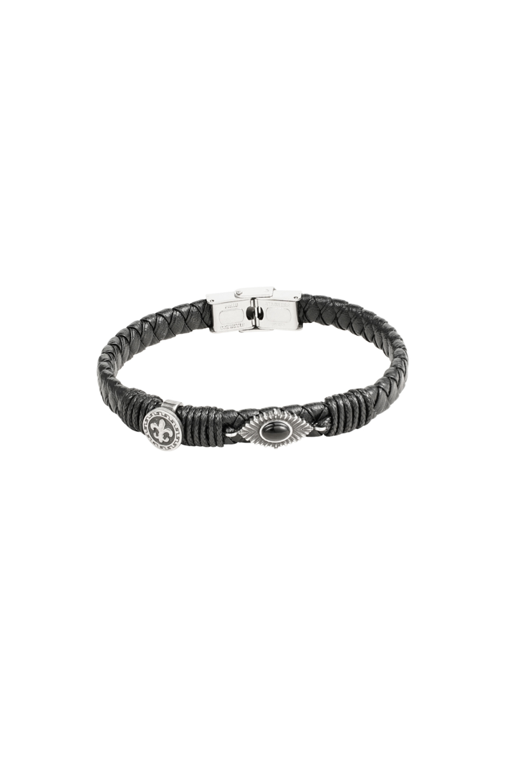 Bracelet Homme Tressé Avec Pierres - Argent/Noir 