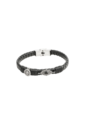 Bracelet Homme Tressé Avec Pierres - Argent/Noir h5 
