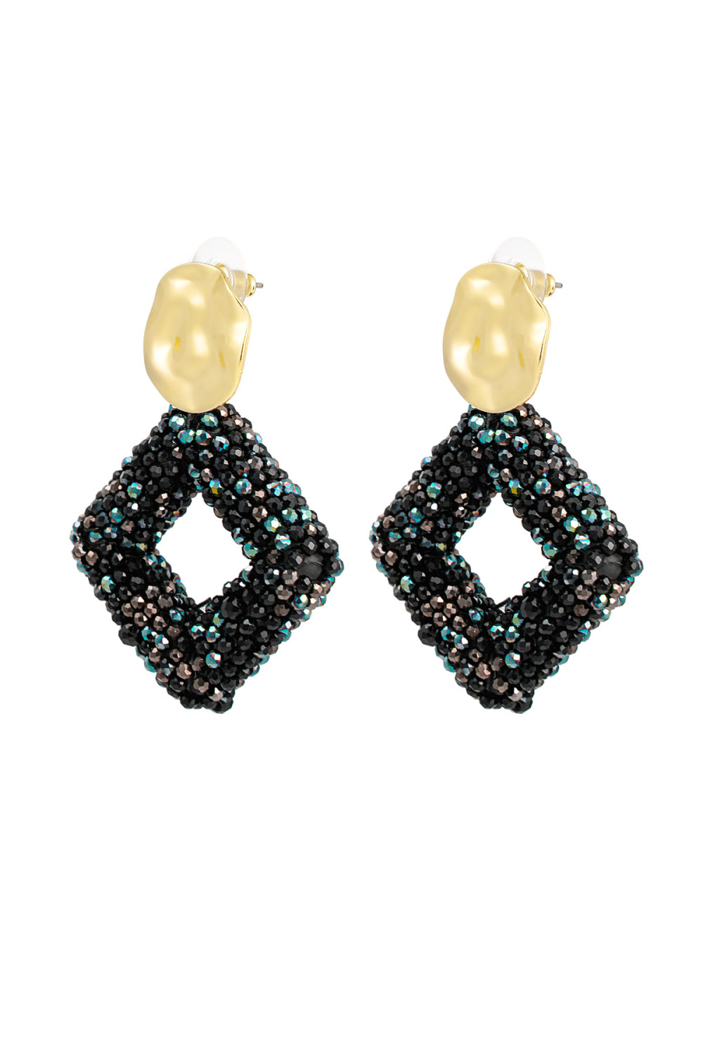 Boucle D'couleur Oreille Perles De Verre Diamant - Couleur Or Noir