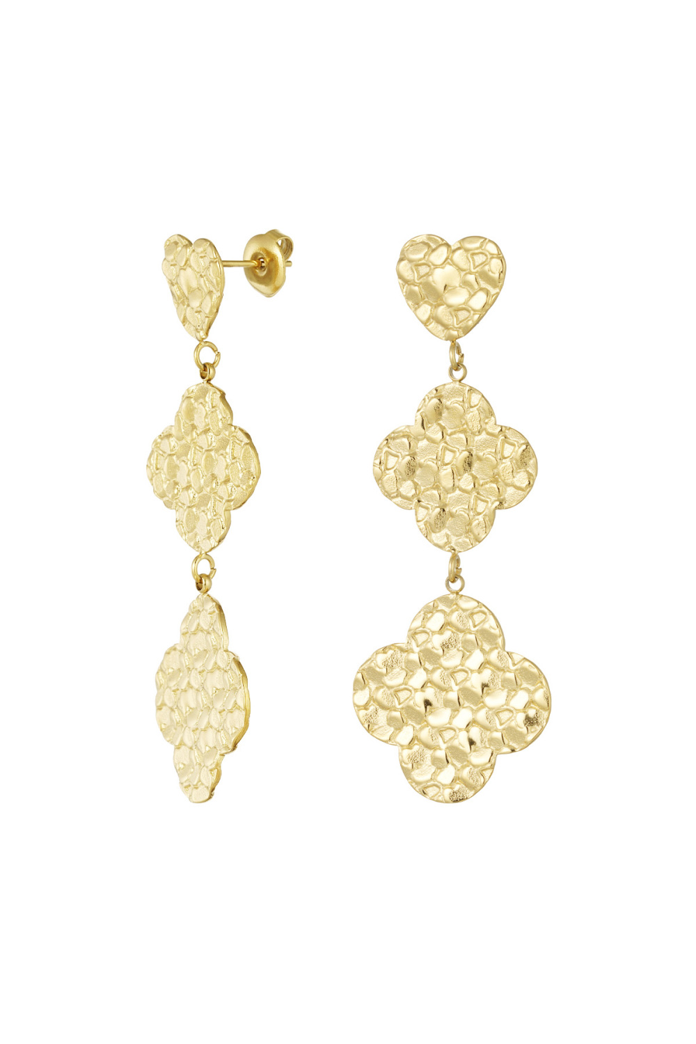 Boucles D'oreilles Relief Trèfle Et Coeurs - Doré 