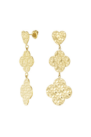 Boucles D'oreilles Relief Trèfle Et Coeurs - Doré h5 