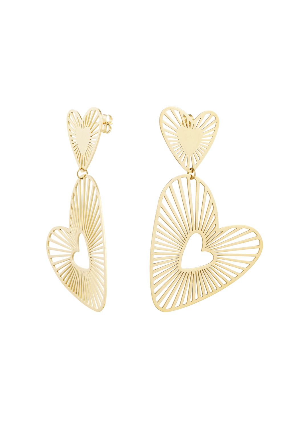 Boucles D'oreilles Double Coeur - Doré 