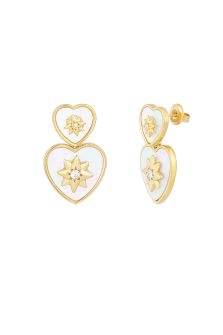 Boucles d'Couleur oreilles coeur avec étoile - Couleur or blanc