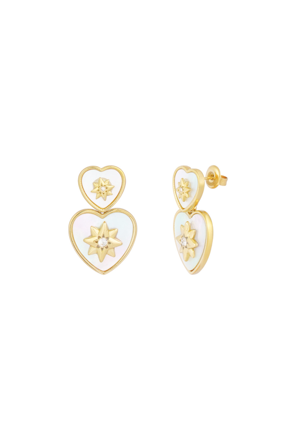 Boucles D'couleur Oreilles Coeur Avec Étoile - Couleur Or Blanc h5Image4