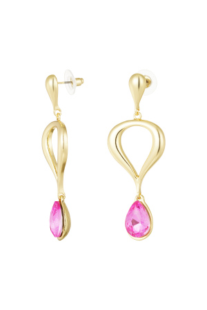 Boucle D'oreille Classique Avec Pendentif Coloré - Rose, Doré h5 