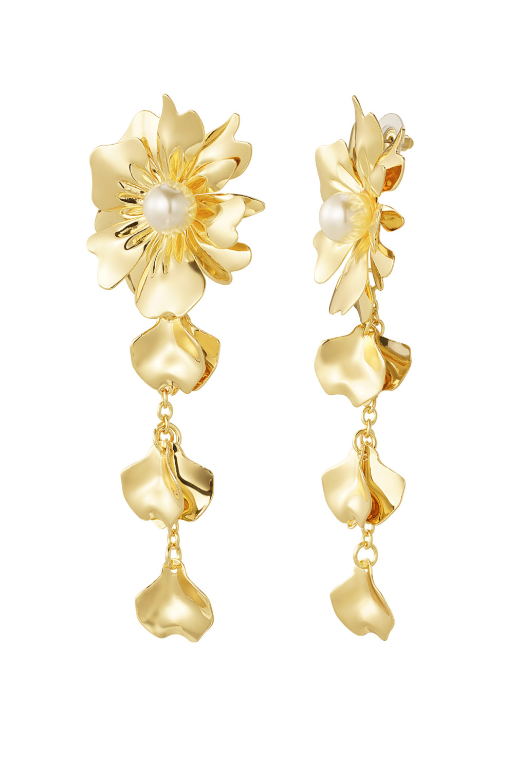 Boucles D'oreilles Fleur Avec Perle - Doré 