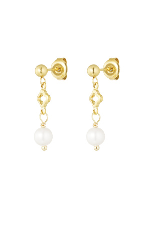 Boucles D'oreilles Breloque Trèfle Et Perle - Dorées h5 