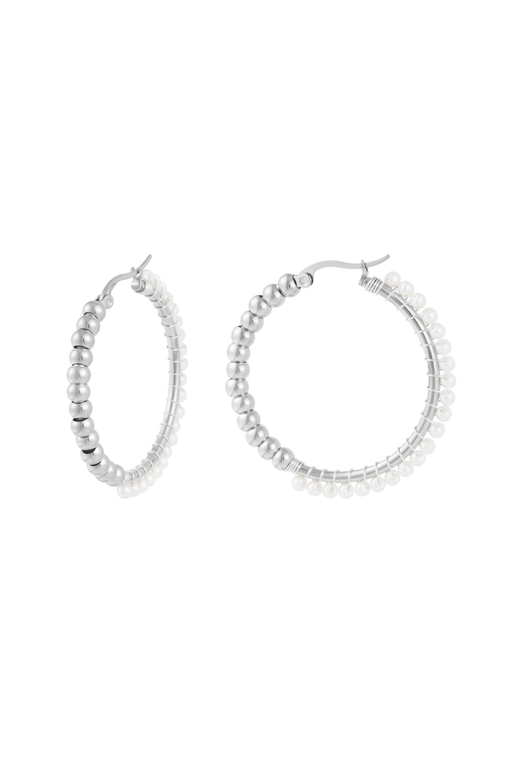 Boucles D'oreilles En Perles De Grand Cercle En Acier Inoxydable