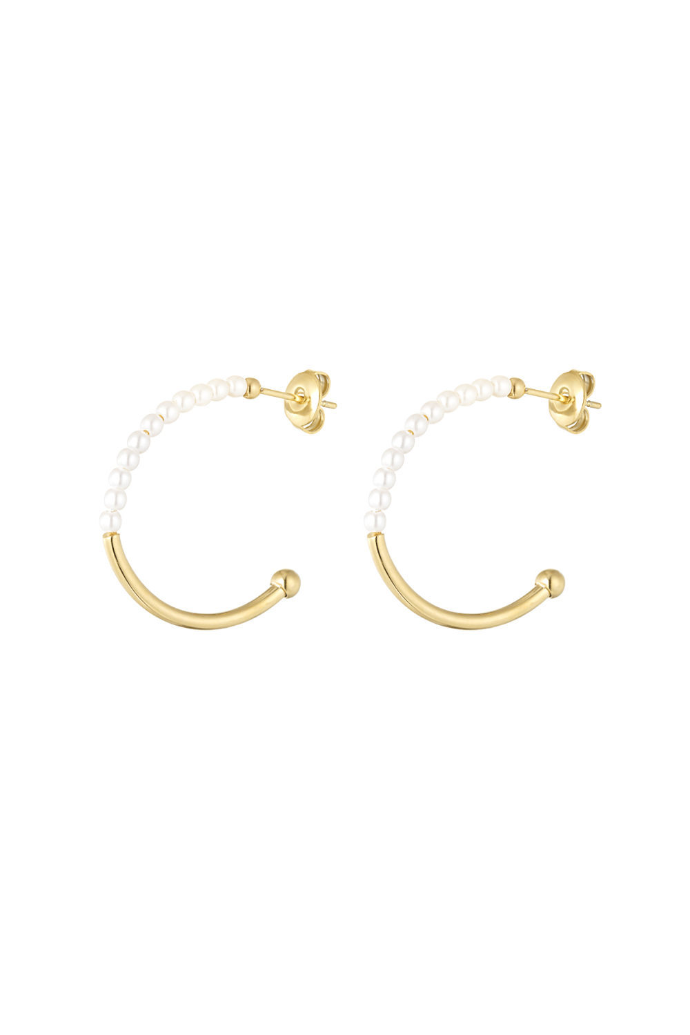 Boucles D'oreilles Rondes Demi Perle - Dorées 