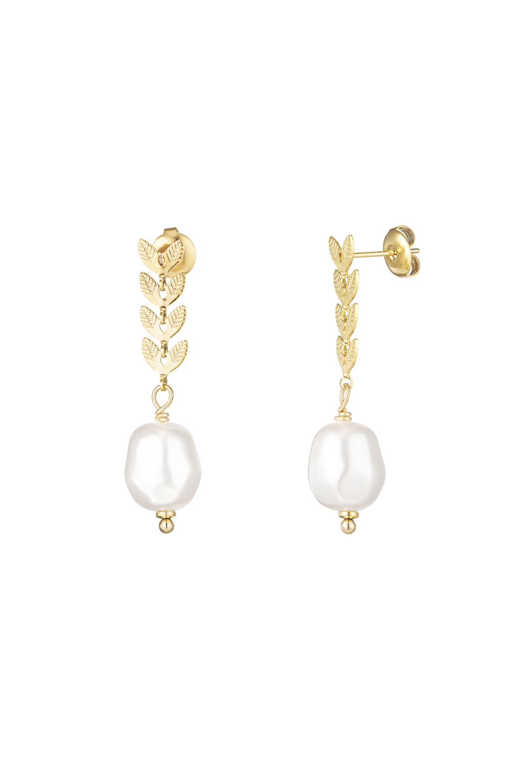 Boucles D'oreilles Avec Feuilles Et Perle - Doré 