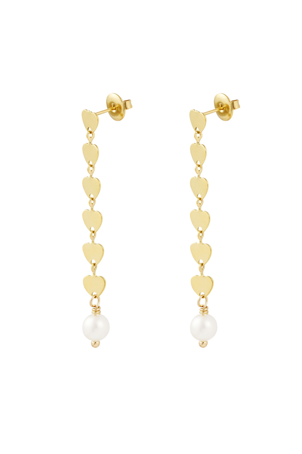 Boucle D'oreille Avec Pendentif Coeur Et Perle - Doré