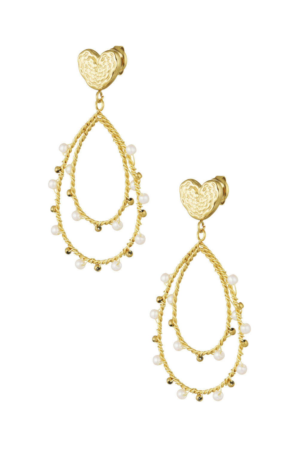 Boucles D'oreilles Coeur Goutte Et Perles