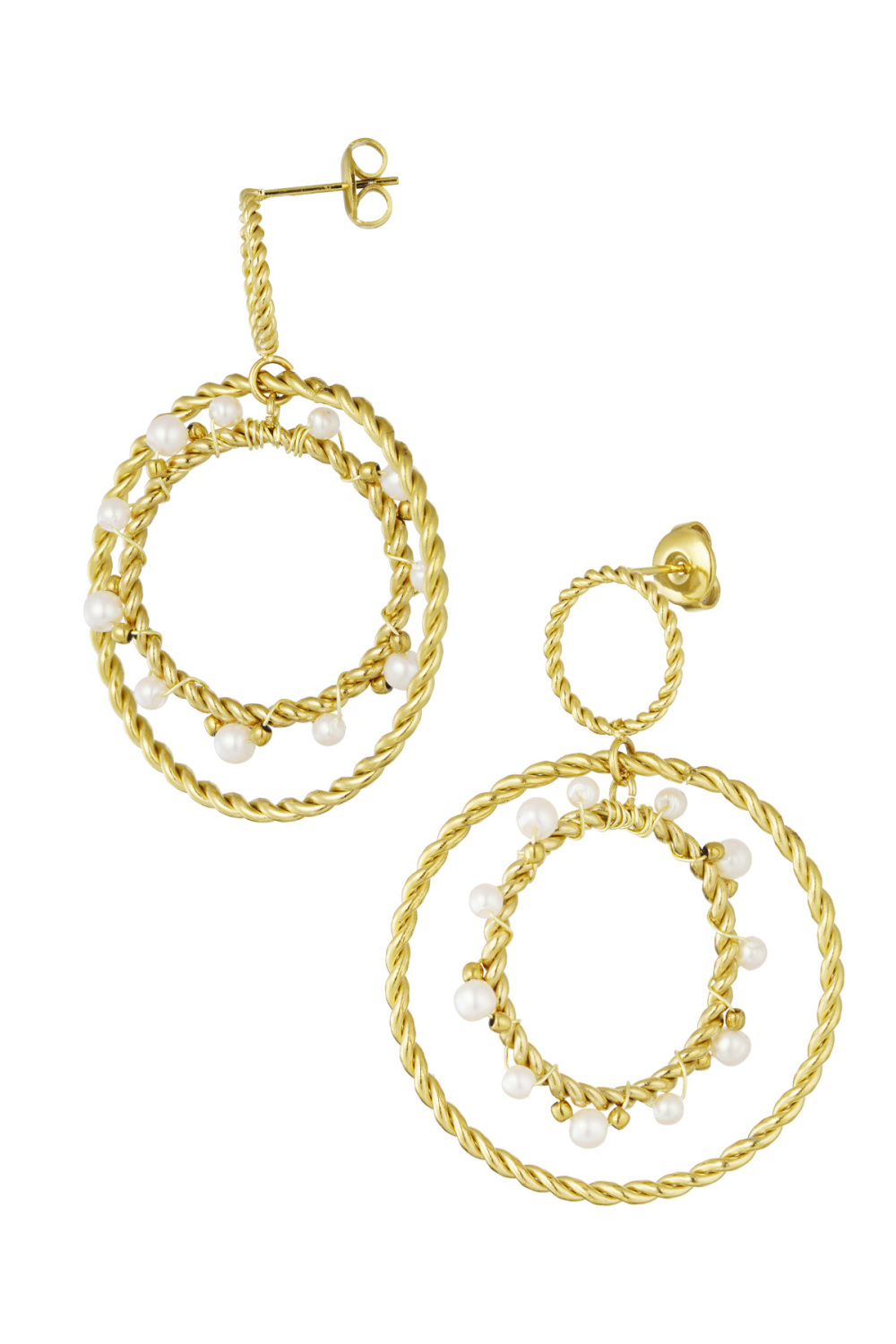 Boucles D'oreilles Avec Pendentifs Ronds - Doré 