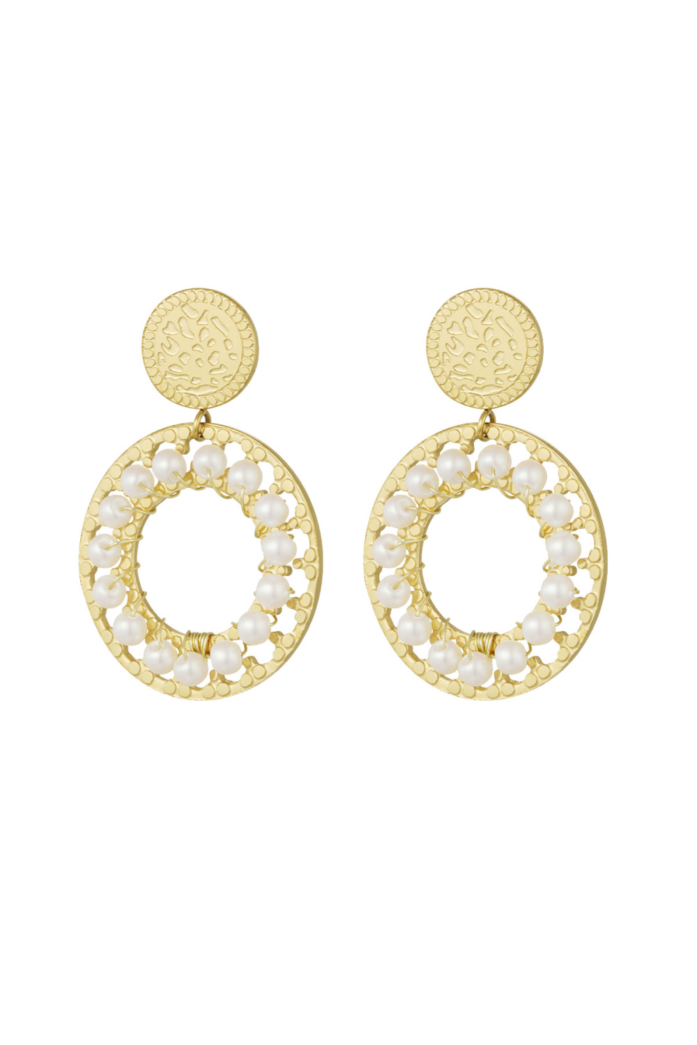 Boucles D'oreilles Double Cercle Avec Perles - Doré