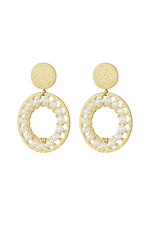 Boucles D'oreilles Double Cercle Avec Perles - Doré h5