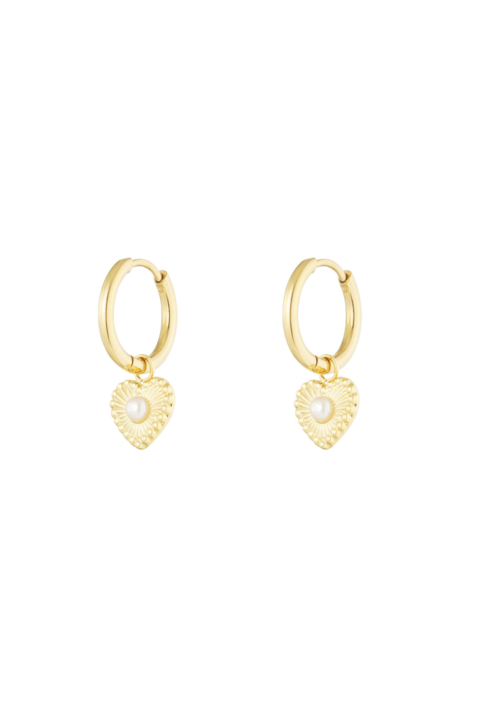Boucles D'oreilles Détail Coeur Avec Perle - Doré