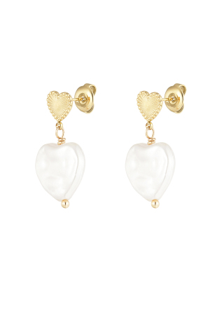 Boucles D'oreilles Double Coeur Grosse Perle h5 