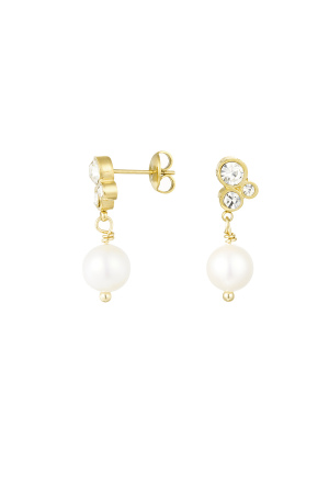 Boucle D'oreille Avec Pierres Et Pendentif Perle - Doré h5 