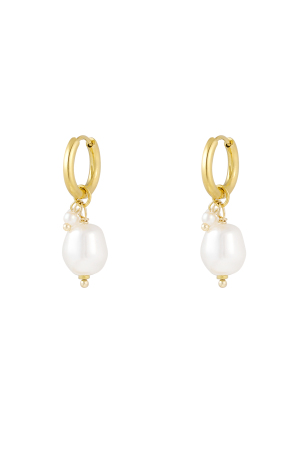 Boucle D'oreille Simple Avec Grande Et Petite Perle - Dorée h5