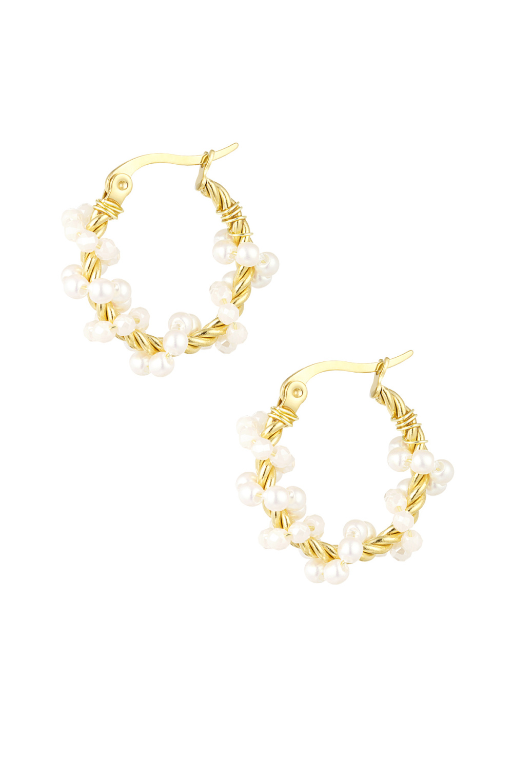 Boucle D'oreille Corde Torsadée Avec Perles - Doré 