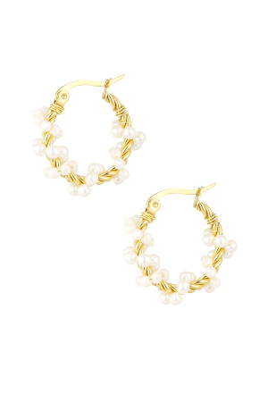 Boucle D'oreille Corde Torsadée Avec Perles - Doré h5 