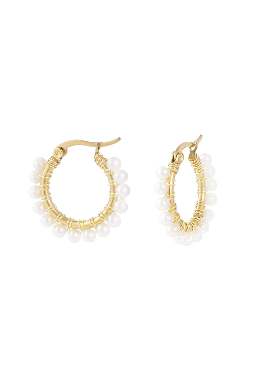 Boucle D'oreille Simple Ronde Avec Perles - Doré
