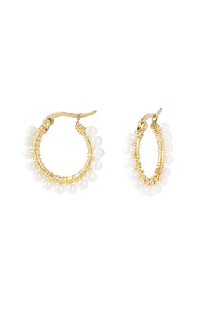 Boucle D'oreille Simple Ronde Avec Perles - Doré h5