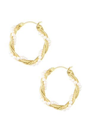 Boucles D'oreilles Rondes Corde Torsadée Avec Perles - Doré h5 