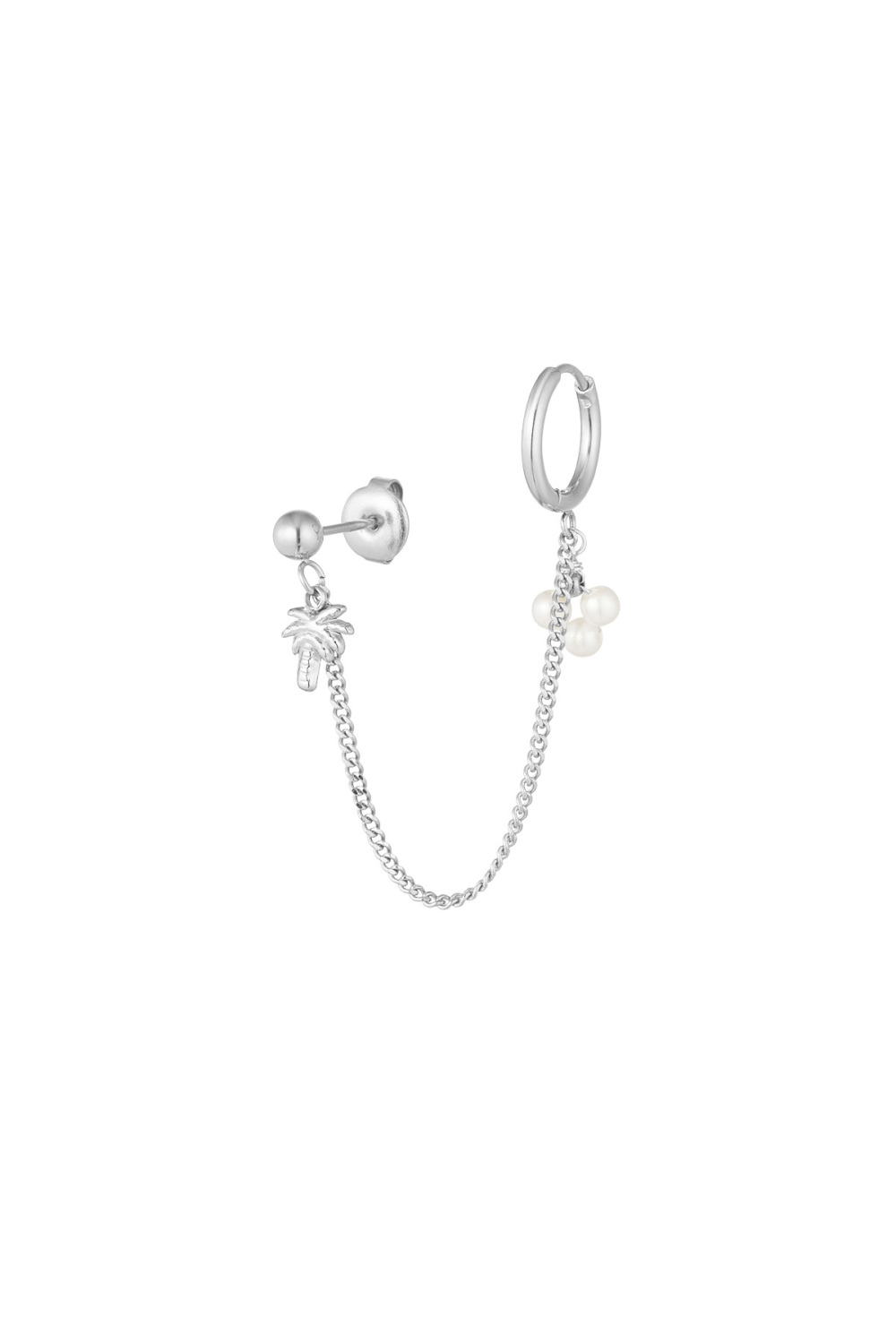 Boucle D'oreille Double Avec Palme Et Perle